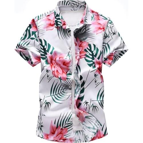 Casual Shirts Hip Hop Male Slim Short Sleeve Shirt Plus Size 7Xl Summer Men Black Whole Body Floral Printed Hawaiian Vacation