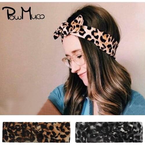 Powmuco 22*6 CM Fashion Leopard Print Elastic Headband Bunny Ears Hairband Women Hair Accessories Knotted Headwear Girls Gifts