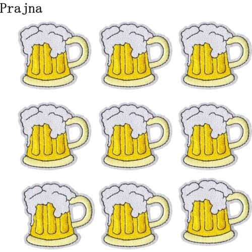 Prajna 10 PCS Wholesale Kawaii Cup Of Beers Embroidery Iron On Patches DIY Applique Stripes Patch Stickers On Clothes