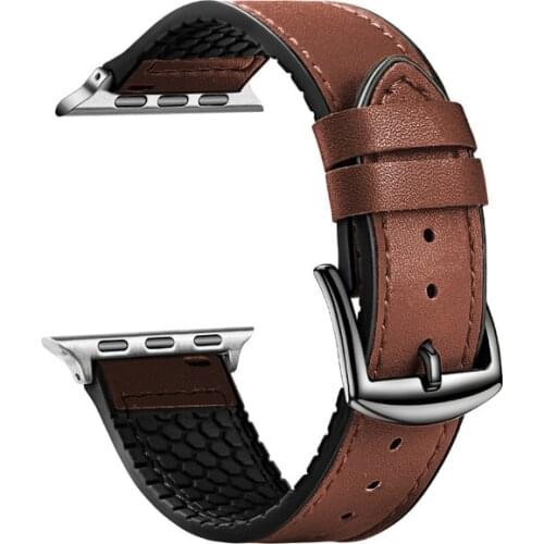 BEAFIRY For Apple Watch Band 40mm 44mm Brown Leather+Silicone Watch Strap for iWatch 6/5/4/3/2/1 38mm 42mm Watchbands Bracelet