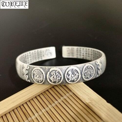 Handcrafted 990 Silver Dragon Bangle Vintage Pure Silver Lucky Beasts Cuff Bracelet Good Luck Bangle