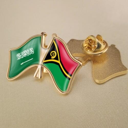 Saudi Arabia and Vanuatu Crossed Double Friendship Flags Lapel Pins Brooch Badges