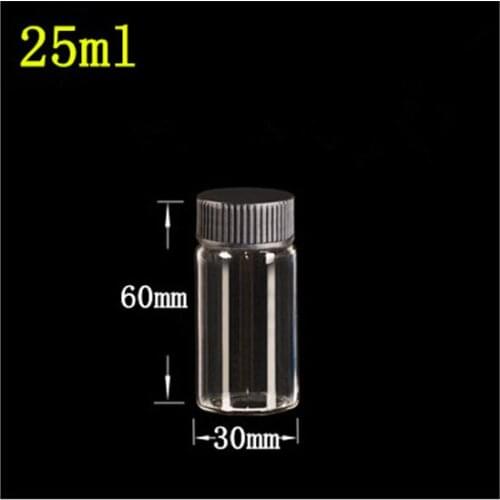 30*60*21mm 25ml Glass Bottles With Plastic Screw Cap Transparent Empty Glass Gift Bottles Jars Black Lid 24pcs/lot Free Shipping