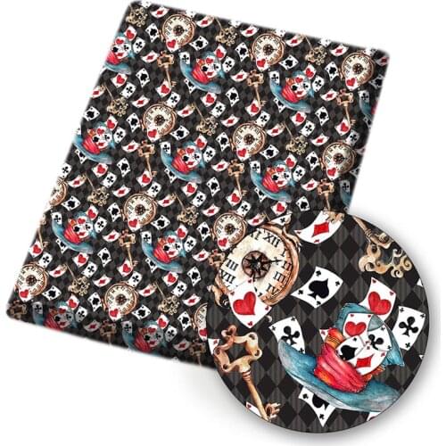 IBOWS Polyester Cotton Fabric Poker Heart Mystery Hat Printed Fabric Cotton Cloth Dress Garment Bag Home Textile DIY 45*145cm