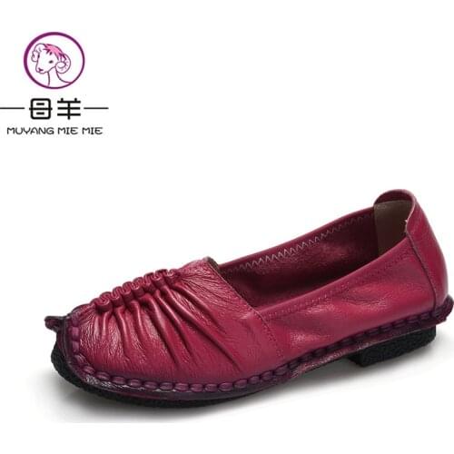 2019 Fashion Loafers Women Shoes Genuine Leather Shoes Handmade Soft Comfortable Flat Shoes Woman Casual Shoes Women Flats