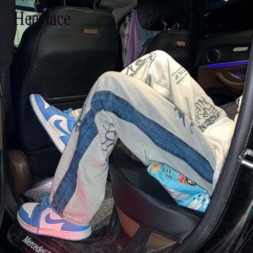 Korean Streetwear Anime Print Baggy Jeans Women Harajuku Hippie Oversize White Wide Leg Pants High Street Loose Trousers