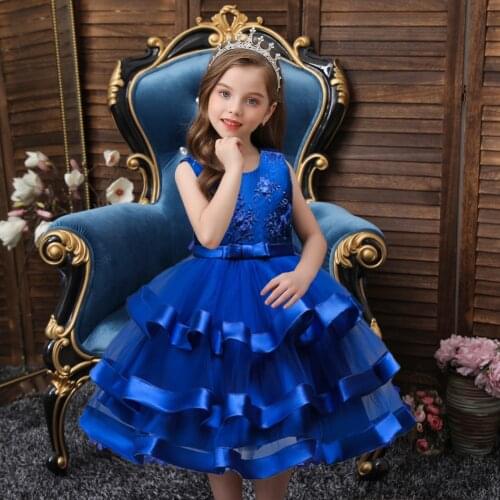 Vintage Cake Embroidered Flower Girls Dress Costume Kids Dress for Girl Bridesmaid Evening Party Wedding Dress Children Clothes