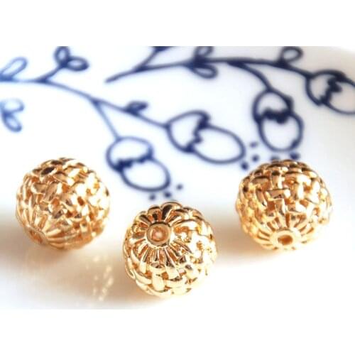 Knit balls 2 pcs/lot gold color hollow balls golden loose jewelry making DIY for women
