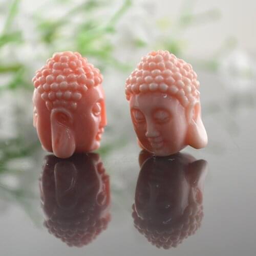 High Quality Imitated Blood Tridacna Pink Shell Power Buddha Heads Beads Double Sides Carved Pendants 10pc/lot