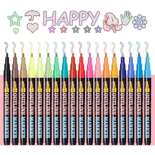 Outline Metallic Markers 18 Colors Doodle Dazzle Marker Double Line Marker Pens Glitter Markers Art Drawing Pens Set Highlighter