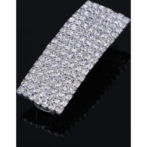 7 Rows Full Rhinestone Hair Clip Barrette Silver Plated Metal Chic Trendy Zinc Alloy Bling Hair Ponytail Holders for Women