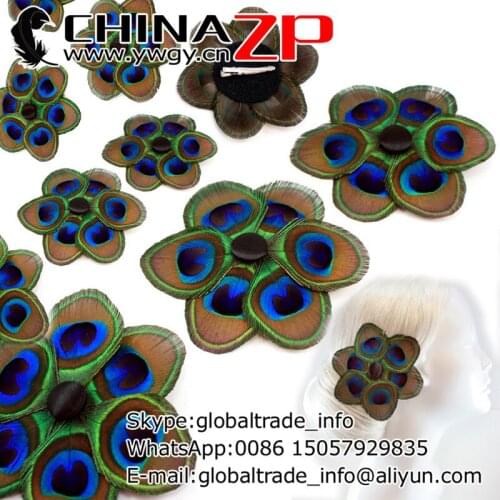 Gold Manufacturer in CHINAZP Factory Handmade Natural Flower Peacock Feather Clip for Bridesmaid Hair Accessories