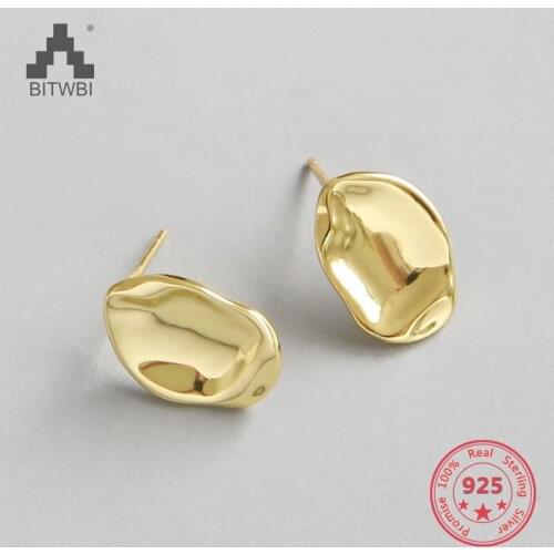 Vintage 925 Sterling Silver Stud Earring Jewelry Gold Color Irregular Earrings for Women Punk Brincos
