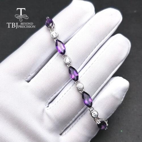 TBJ,Simple natural african amethyst bracelet in 925 sterling silver shiny jewelry for girls women as birthday anniversary gift