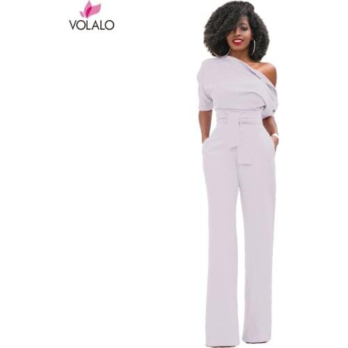 Autumn Winter Women Jumpsuit Long Pants Rompers One Shoulder Neck Wide Leg Pants Jumpsuirt With Belt Sexy Club Party Overalls
