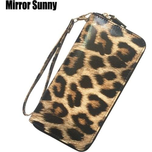 Womens Wallet Ball Leopard Pattern Leather Female Long Zipper Purse Coin Purse Card Holder Money Clutch Wristlet Multifunction