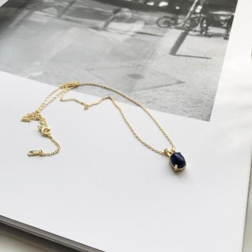 Natural Stone Lapis Blue Crystal Water Drop Necklace 925 Sterling Silver Clavicle Chain Necklace For Women Girl Silver Jewelry