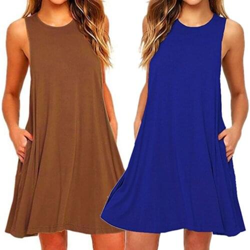 Womens Summer Casual Swing T-Shirt Dresses Beach Cover up with Pockets F3MD