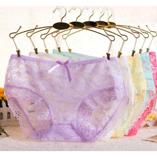 100pcs/pack Cotton Teenage Girls Underwear Hollow Lace Girl Soft Candy Colors for Panties Kids Underwear Young Woman Underpants