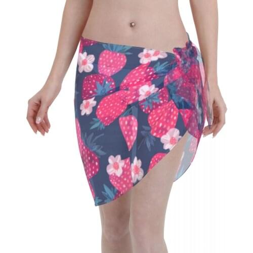 2021 Swimwear Pareo Scarf Bikini Cover-Ups Wrap Kaftan Sarong Beach Sexy Skirts Pink Strawberry And Flowers Swimsuit Cover-Ups