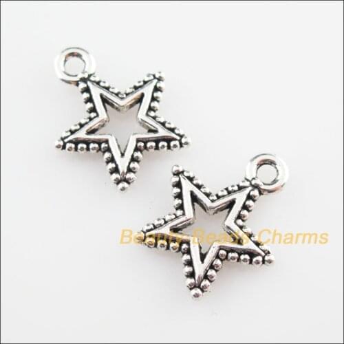 35 New Pendants Tiny Star Frame Tibetan Silver Color Charms 15x17.5mm