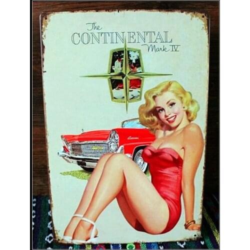 50pcs/lot Metal Sign shabby chic Classic Red car with sexy girl Metal Tin Signs Bar Antique Metal Painting Decor for Home Club G