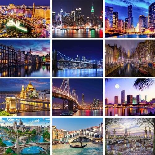 5D DIY Diamonds City Scenic Water Diamond Diamond Embroidery Kit Square / Round Mosaic Mosaic Art Picture Home Decoration Gift