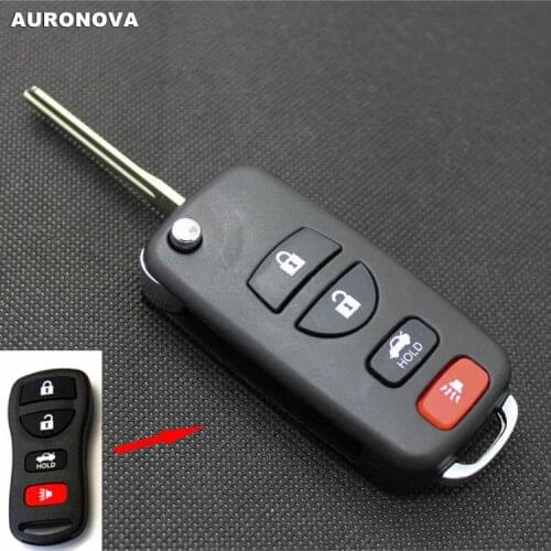 AURONOVA New Upgrade Flip Folding Key Shell for Nissan Livina X-Trail Gennis Tiida 3+1 Buttons Modified Remote Car Key Case