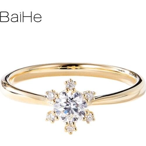 BAIHE Solid 14K Yellow Gold About 0.35ct Certified Natural Diamonds Engagement Women Fine Jewelry unique Gift Diamond Ring