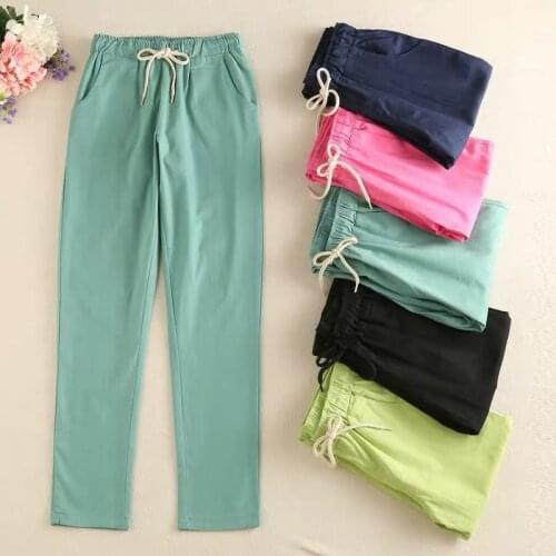 2020 Summer Casual cotton linen Pants Women High Waist Black Khaki Green pencil Pants Autunm vintage Trousers M-7XL Plus size