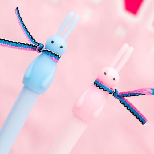 30pcs 0.5mm Creative cartoon colorful cute bib long-eared bunny gel pen black Free shipping