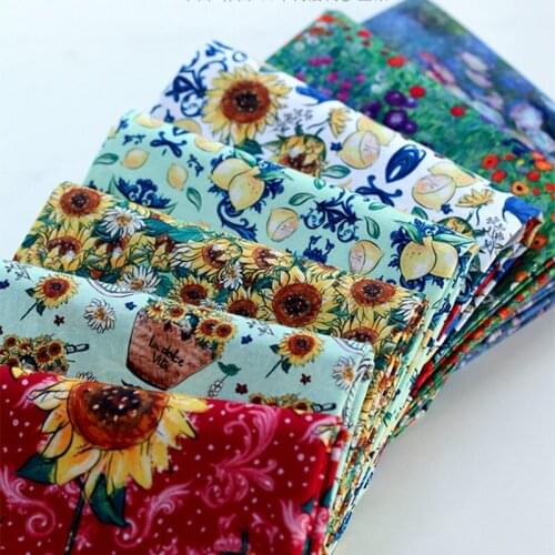 Sunflower Oil Painting Printed Cotton Fabric DIY Handmade Doll Clothes Summer Fruit Floral Fabric