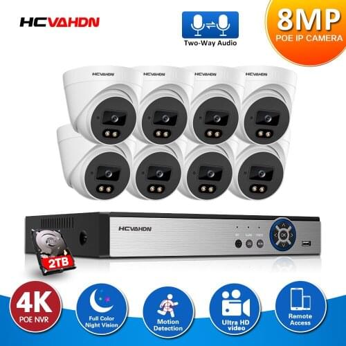 H.265 4K CCTV IP Security Camera System 8CH POE NVR Kit 8CH 8MP Outdoor Two Way Audio Video Surveillance Camera System Set