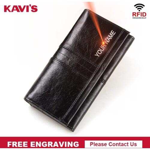 KAVIS Genuine Leather Fashion Women Wallet Free Engraving Female Coin Purse Hasp Portomonee Clutch Money Bag Lady Handy Vallet