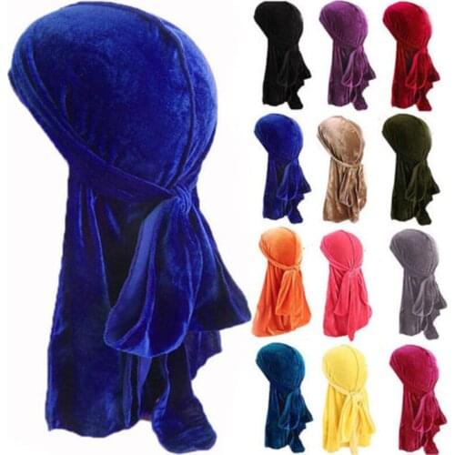 Hot Sales Unisex Men Women Velvet Breathable Bandana Hat Turban Doo Durag Cap Soli Velvet Muslim Hats