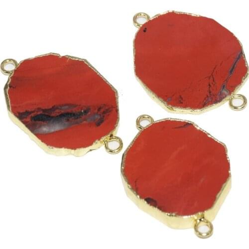 New Style Gold Bezel Irregular Bloodstone pendant for women 2019 Red 2 loops rough natural slice gem stone connector