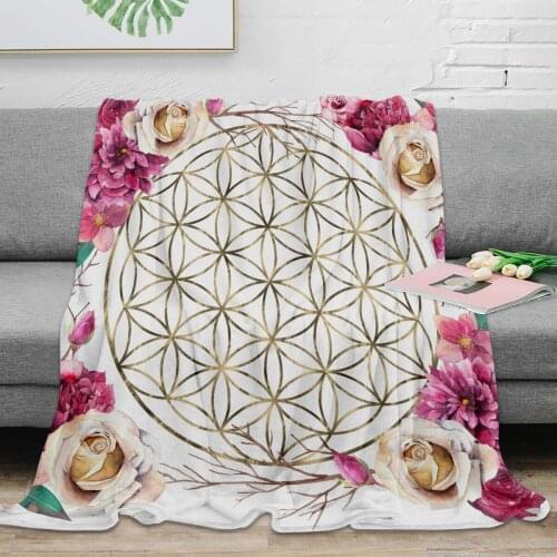 Flower Of Life Rose Garden Gold Throw Blanket Warm Soft Blanket For Kids Adults Home Decor
