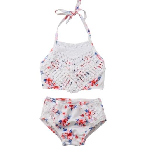 Toddler Baby Girl Summer Swimsuit Sleeveless Bandage Tops Shorts Bikini Lace Floral Swimwear Bathing Swimsuit Set 2Pcs