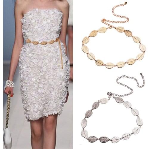Clothes Belt Womens Lady Fashion Metal Leaves Chain Belt Chain Narrow Metal Chain Chunky Fringes Belt Hip