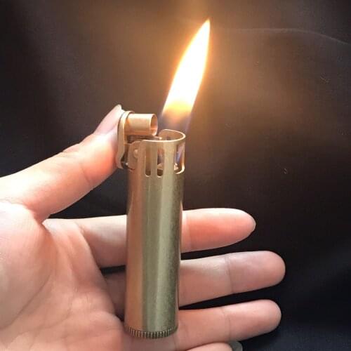 Copper portable antique kerosene lighter cylinder old retro windproof super long standby oil tank cigarette lighter