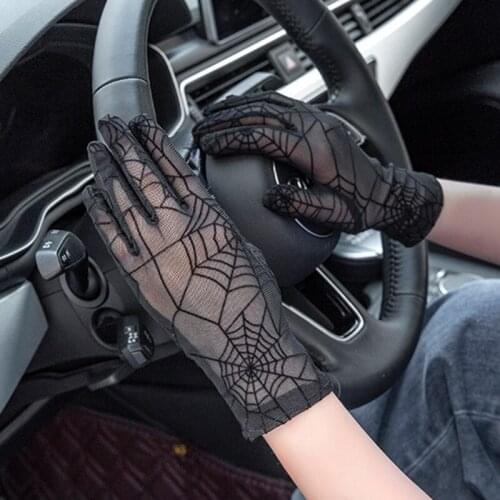 2021 Halloween UV Protection Mesh Lace Hand Cover Tattoo Cover Up Spider Web Gloves Outdoor Sports Full Finger Glove for Summer