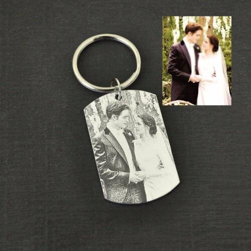 Personalized Wedding Photo Keychain Wife Gift Dog Tag Keychain Engraved Picture Pendant Anniversary Gift Spouse Present