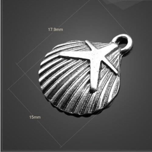 High quality 20 PCS/Lot 15mm*17.9mm antique silver plated diy charm Starfish and Seashells charms for DIY jewelry Made