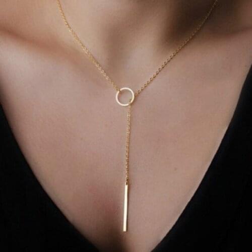 Simple Personality Round Circle Metal Stick Pendant Necklace Women Fashion Clavicle Chain Choker Necklaces Jewelry