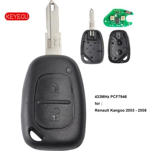 Keyecu Keyless Entry Remote Key 2 Button 433MHz PCF7946 for Renault Kangoo 2003-2008
