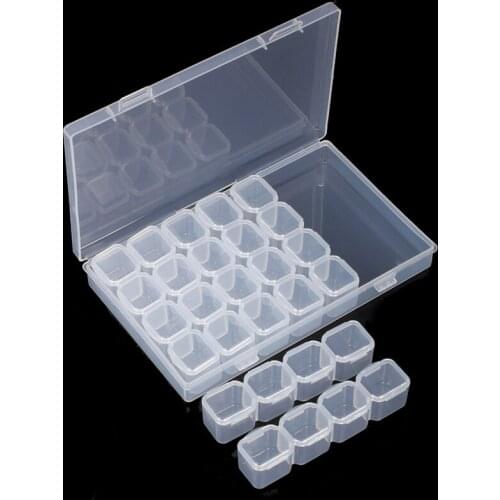 3Sets 28 Compartment Empty Plastic Storage Case Divided Boxes Rhinestone Decorations Jewelry Storage Nail Art Accessory