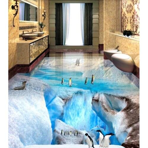 PVC Glacier Penguin 3D Stereo non-slip waterproof self-adhesive 3D floor sticker tiles bathroom 3D wallpaper
