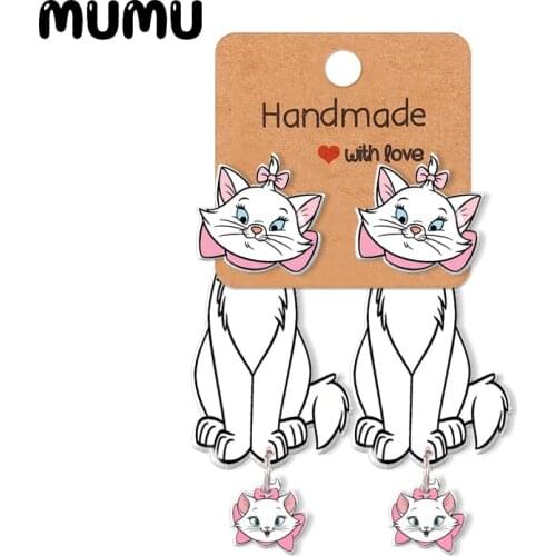 2021 New Marie Stud Earring Pink White Cat Epoxys Jewelry Resin Acrylic Earrings Handmade Gifts Girl