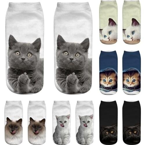 Cute 3D Print Funny Cute Cartoon Kitten Unisex Short Socks Creative Colorful Multiple Cat Face Happy Low Ankle Socks for Women