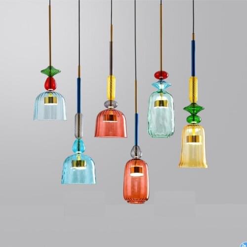 European style restaurant stained glass bar candy ins modern single head designer coffee milk tea shop Pendant Lights LX112305
